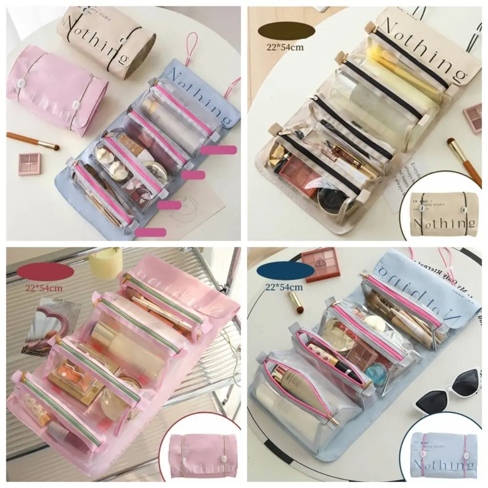 

Zipper Fold Cosmetic Bag Lager Capacity OX Cloth Student Stationery Bag Letter Korean Style Cream Color Makeup Bags Outdoor