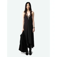 Zadig Solid Black Dress Women Casual Long Halter Dresses Ladies Elegant Slip Backless Robes Chic Lace Diamonds Jupes Female 1