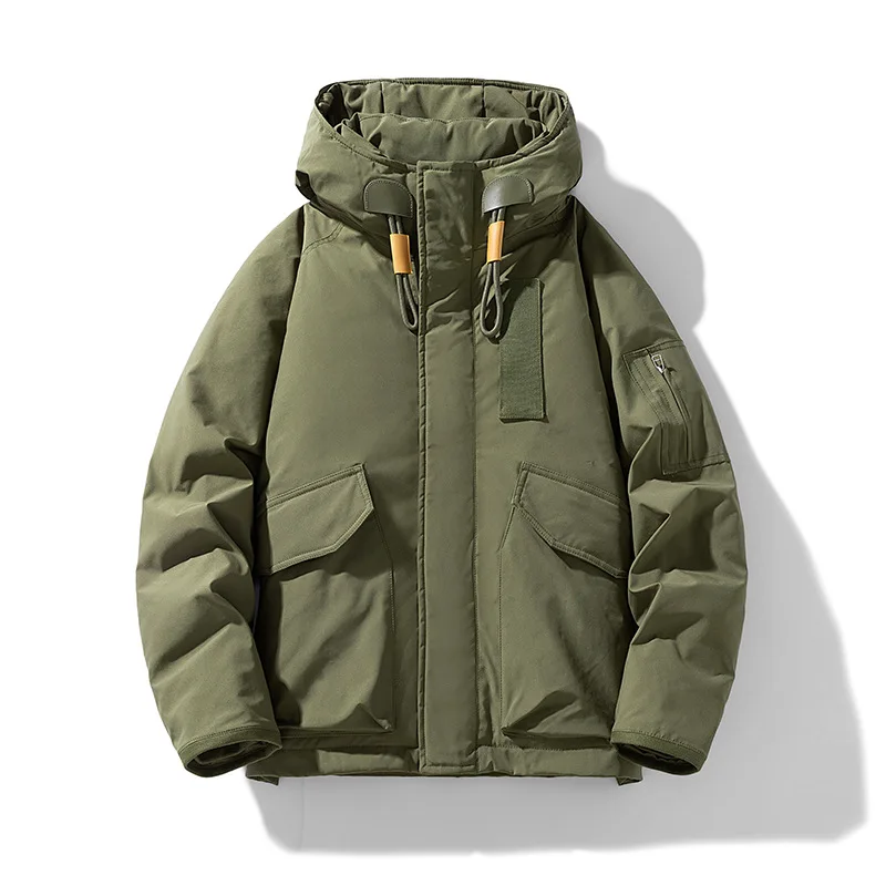 

High Quality Winter Down Jacket Men Hooded Thick Warm Cargo Outerwear Coat Mens Solid Color 85% White Duck Down Outdoor Jackets