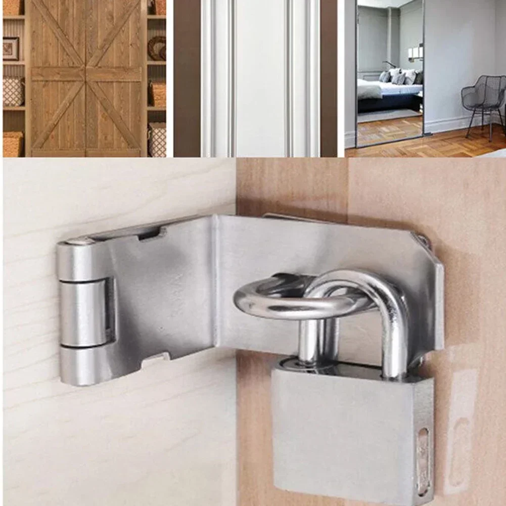 90 Degree Door Clasp Lock Stainless Steel Padlock Hasp Right Angle Shed Gate Latch Home Drawer padlock Bolt Door Buckle Screws