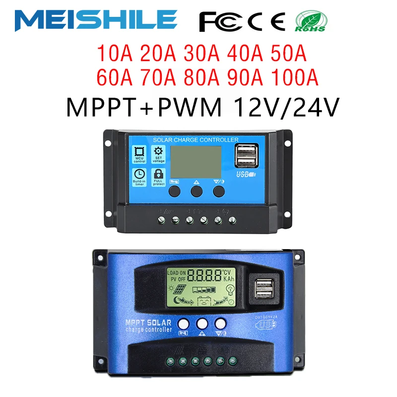 10A 100A MPPT Solar Controller PWM Battery Charger 12V 24V Auto LCD