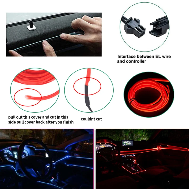 Okeen 1m/2m/3m/5m Neon LED Car Interior Lighting Strips Auto LED Strip Garland EL Wire Rope Car Decorative lamp Flexible Tube