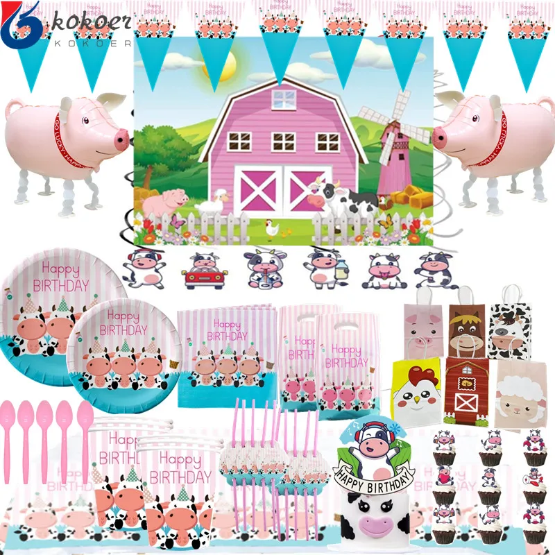 

Dairy cow Animal birthday party Disposable cutlery plates Napkin sippy cups Farm themed baby shower party decorations