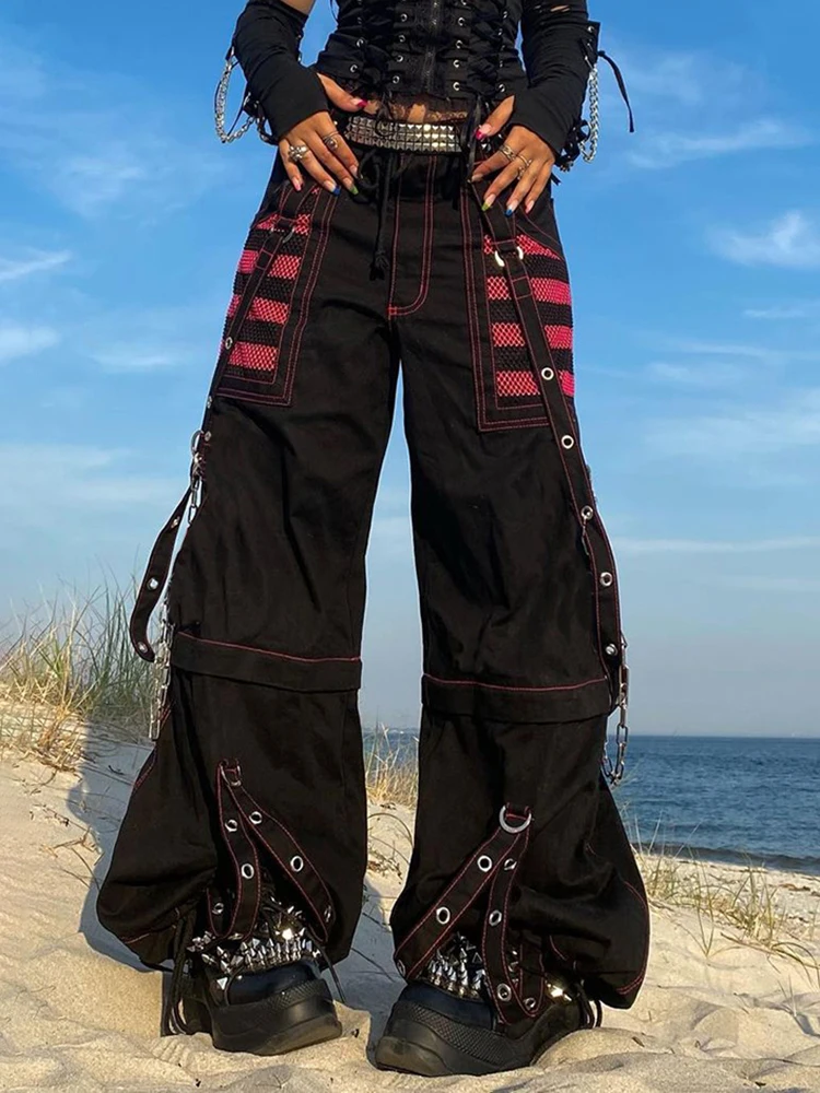 Goth Cargo Pants with Straps Denim Jeans Punk Emo TRIPP Pants with chains  Zipper