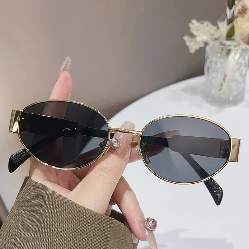 2024 Luxury Designer Trendy Oval Sunglasses with Metal Frame - Classic Vintage Shades