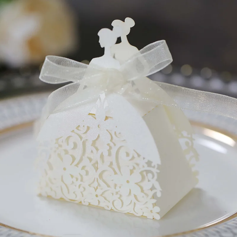 Laser Cut Pearl Paper Gift Boxes with Ribbon – Elegant Candy Chocolate Packaging for We... - SKU GBR17058 - UGI Packaging