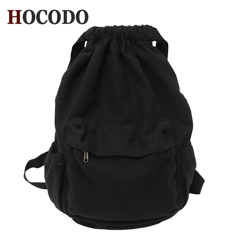 HOCODO Canvas Drawstring College Backpack Fashion Anti-Theft Backpack Solid Color Student Backpack Unisex Vintage Backpack Women 