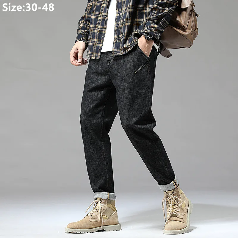 

Stretched Harem Jeans Men Black Pencil Trousers Loose Plus Size 42 44 46 48 Ankle Length Elastic Spring Autumn Blue Denim Pants