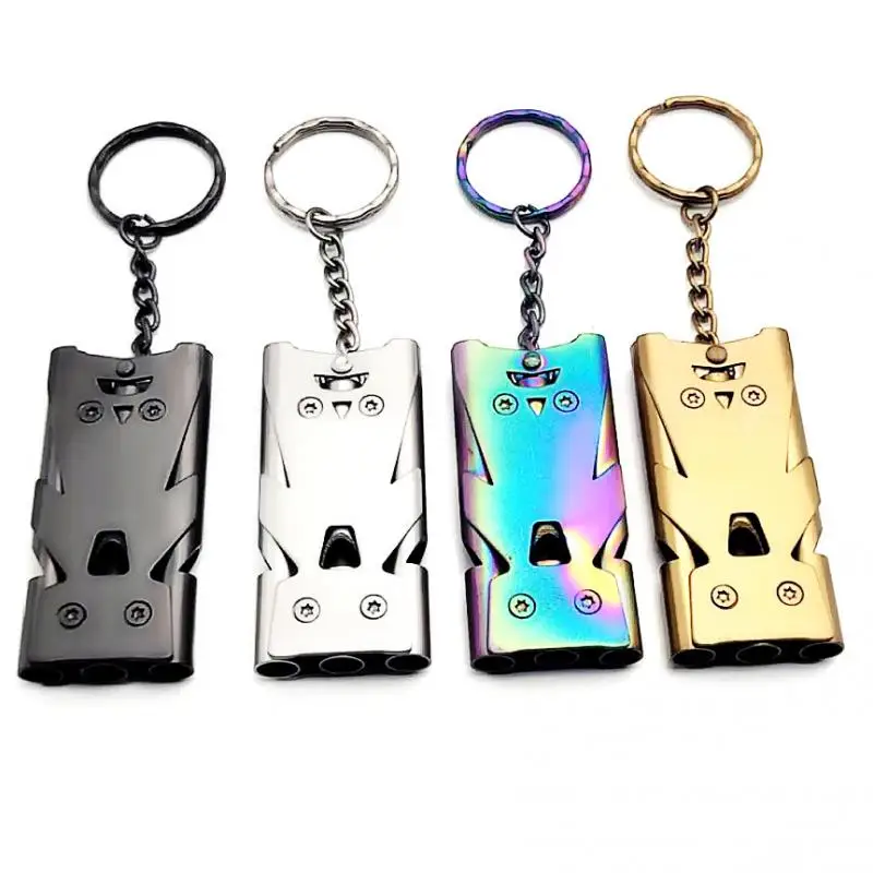 whistle keychain survival whistle metal whistle Portable Whistle Stainless Steel High Decibel Double Pipe Outdoor Life-Saving Emergency SOS Tactical Survival Whistle Keychain