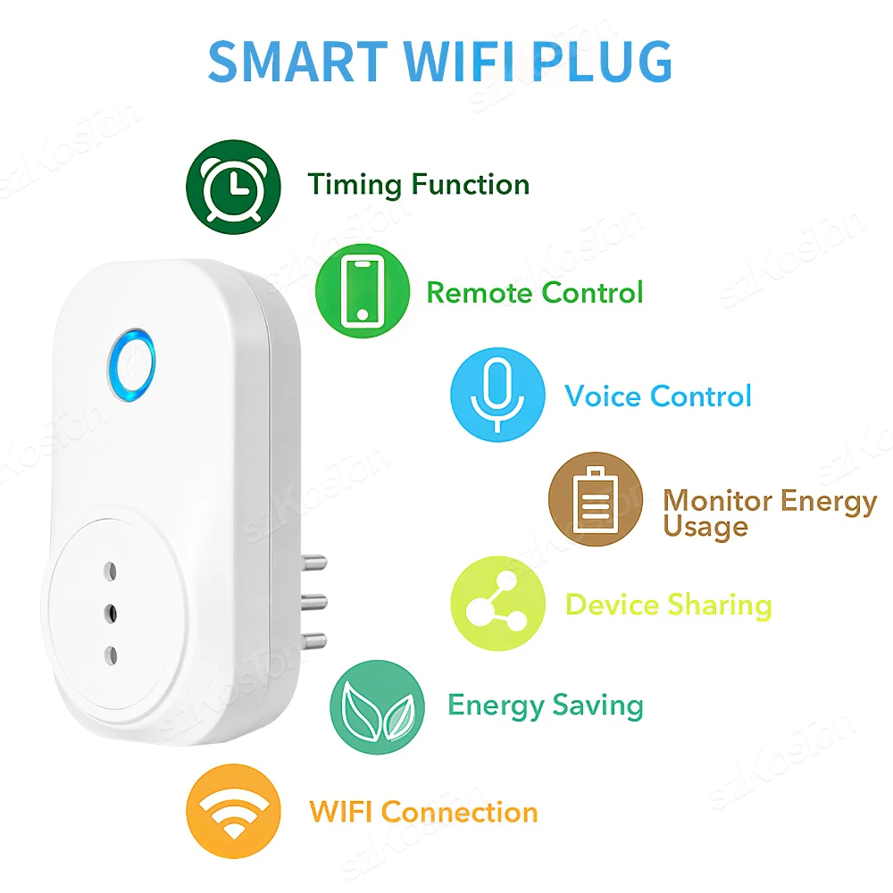 이탈리아 칠레 Tuya 스마트 플러그 WiFi 소켓 16A 전원 모니터 타이밍 기능 스마트 라이프 APP 제어는 Alexa Google 홈과 함께 작동합니다.