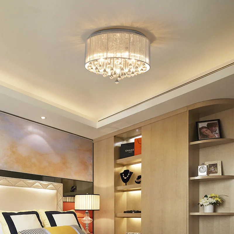 Modern Fabric French Romantic Bedroom Living Room Tassel Crystal Lamp E14 Bulb Corridor Ceiling Lamp