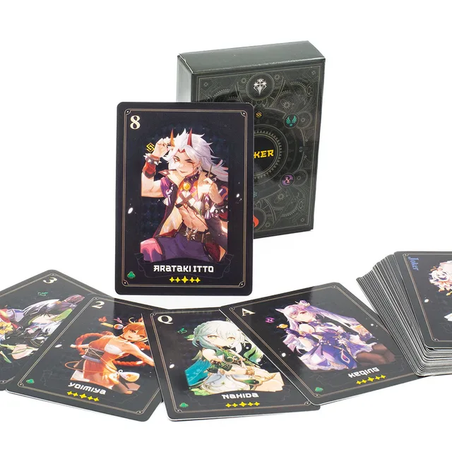 56PCS Genshin Impact Playing Cards  board games Thunder General Bronzing Card Set Two dimensional Game Poker 9.3*6.5cm 3