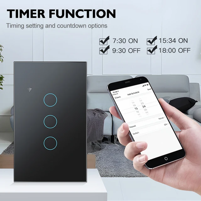 Aubess WiFi US Smart Switch Need Neutral Wire 1/2/3/4 Gang Light Switch Tuya Smart Life APP Control Support Alexa Google Home 4