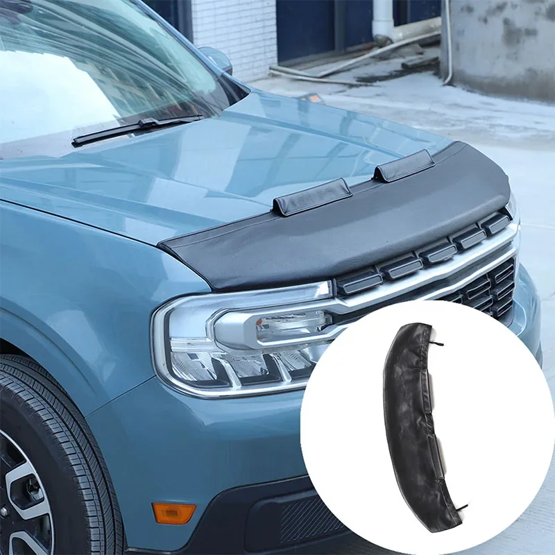 

For Ford Maverick 2022+ Car Hood Sand and Stone Deflector Protection Cover Black Leather Exterior Accessories