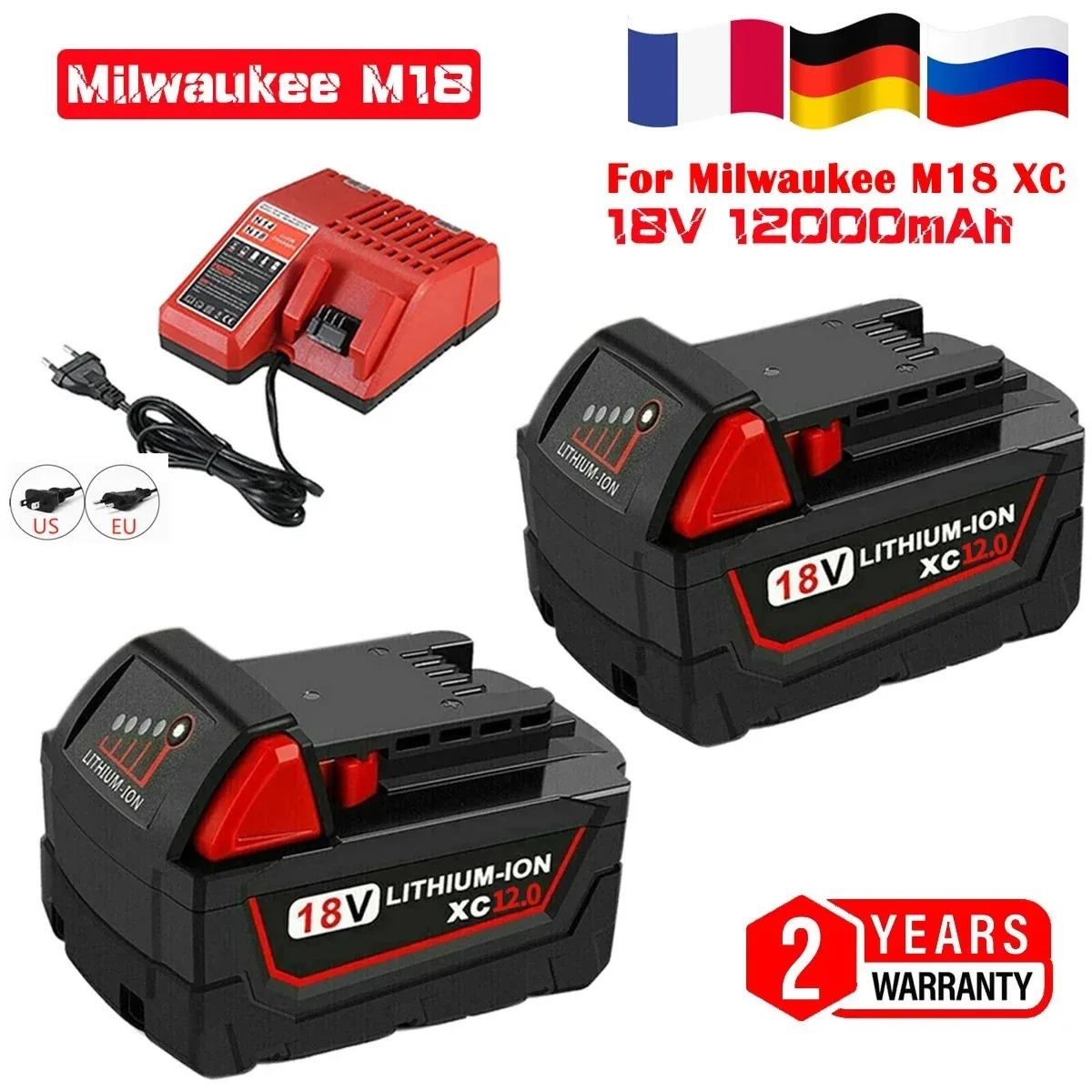 

Batterie au lithium aste, 18V, 12,0 Ah, Remplacement pour Milwaukee M18, XC, 48, 11, 1860, 48, 11, 1850, 1840, 48, 11, 1820, 24