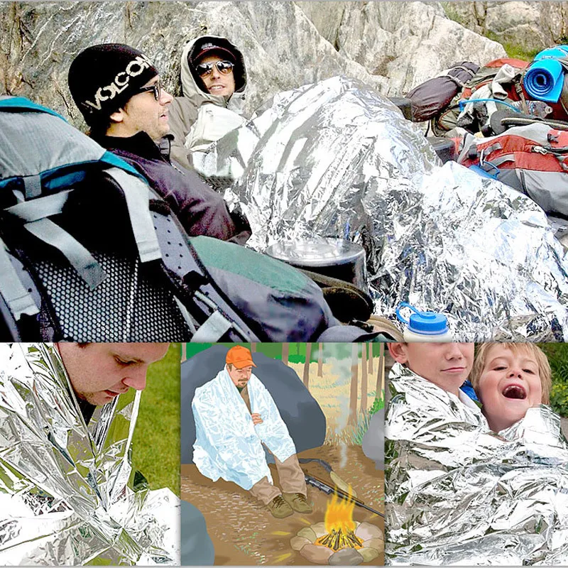 Hot Outdoor Waterproof Emergency Bag Insulation Disaster SOS Aid Life-saving Survival Rescue Insulation Blanket Hike 210*160CM