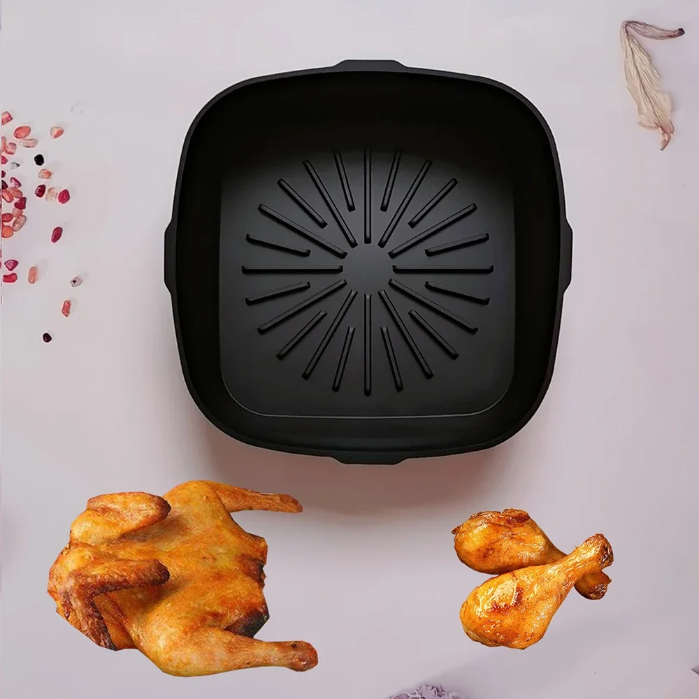 

22cm Silicone Air Fryers Oven Baking Tray Pizza Fried Chicken Airfryer Silicone Basket Reusable Airfryer Pan Liner Accessories