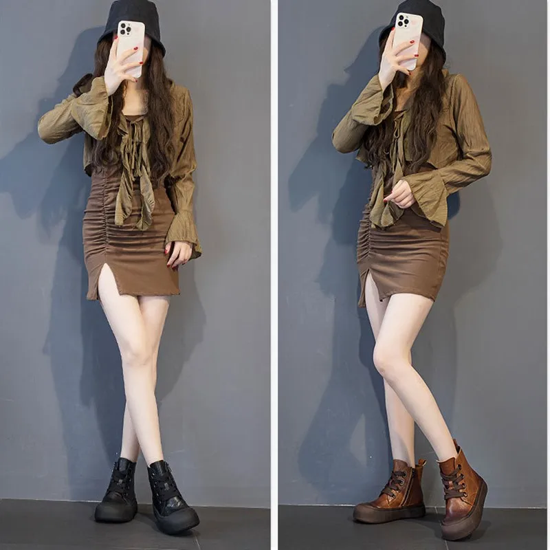 Booties Fall/Winter 2023 New Mid-Tube Women's Boots Top Layer Cowhide Thick Soled Fashion Versatile Leather Women's Boots