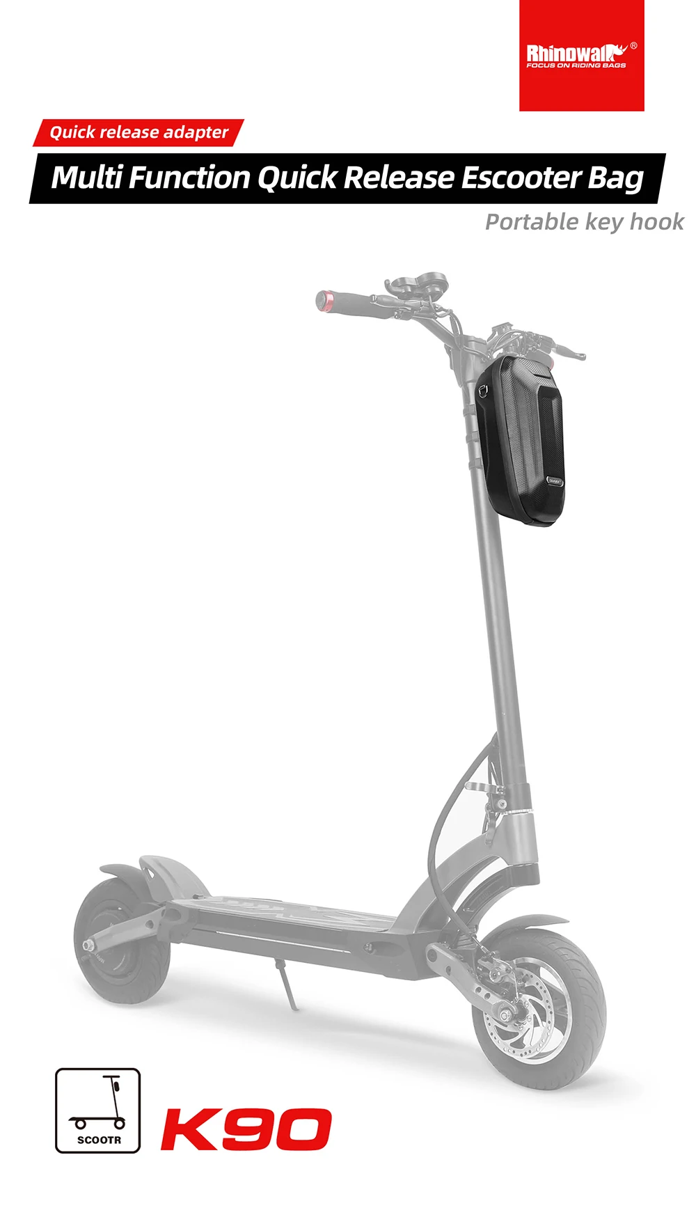 Rhinowalk Elektroroller-Fronttasche, Lenker, wasserabweisend, Schnellverschluss, 4 l, EVA, große Kapazität, universell für Xiaomi-Roller – Detail 1