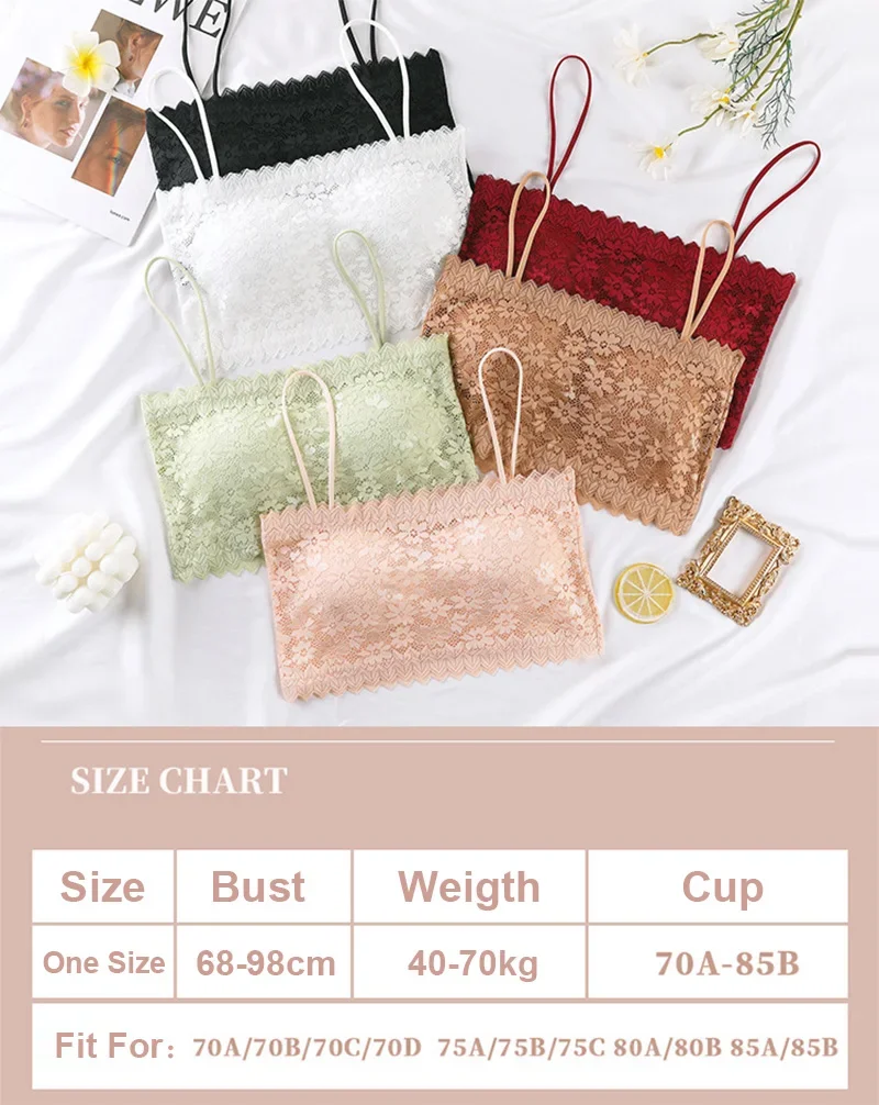 Women Lingerie Bra Lace Camisole Tops Women Tube Tops Women Tube Tops Sexy Lace Sunflower Sling Wrapped Chest Padded Crop Top Summer Underwear Bra Spaghetti Strap Ladies Bralette Top