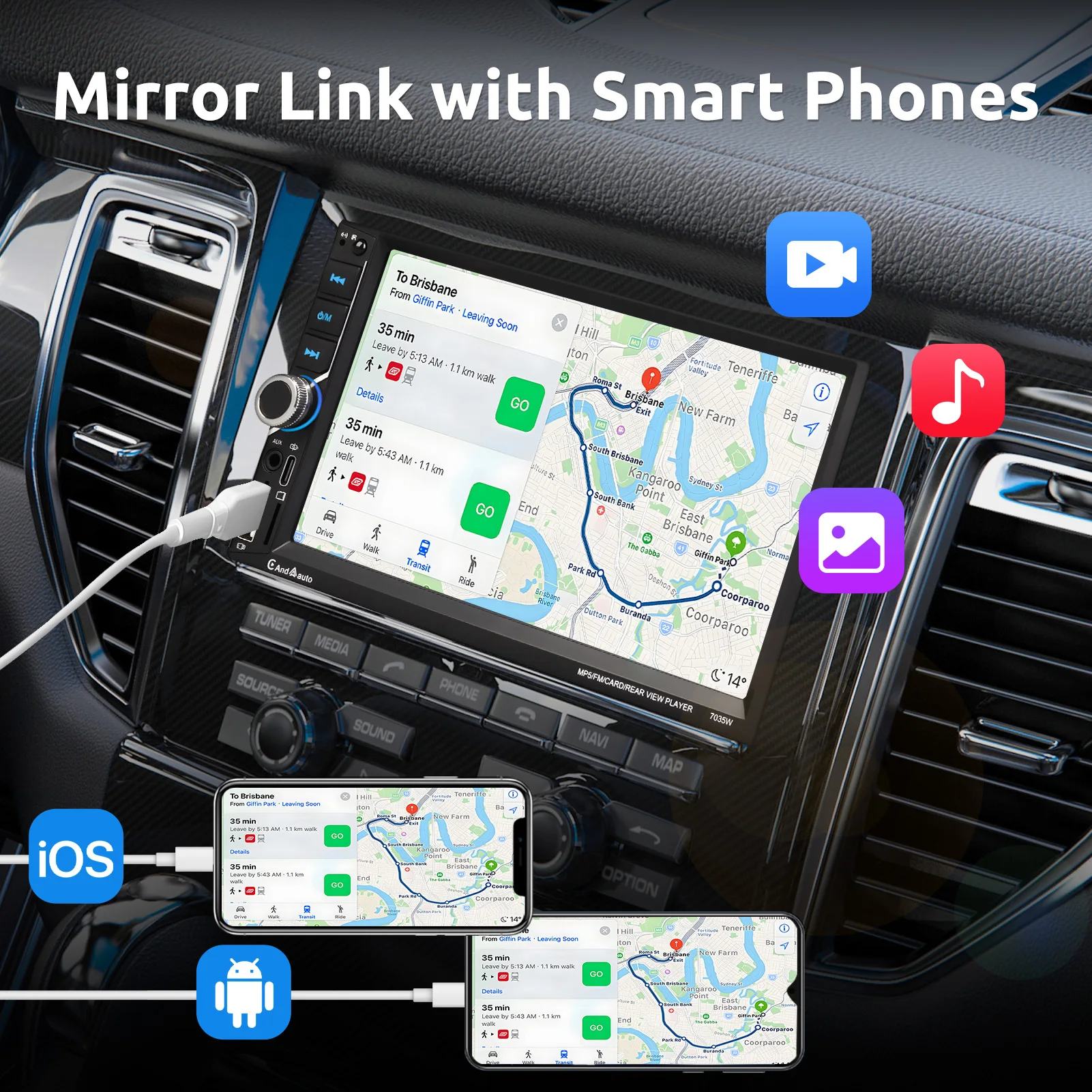 Radio para Auto ESSGOO Universal con Carplay, Reproductor Multimedia 2 Din, Android Auto, Pantalla Táctil de 7 Pulgadas, Navegación, Estéreo para Auto 3