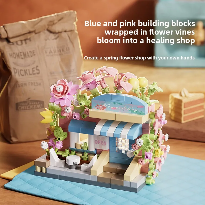 Mini Stadt Street View Blumenladen Lebensmittel Haus Bausteine Kit Wohnkultur Mädchen Montage Ziegel Modell Kinder Pädagogisches Spielzeug – Detail 5