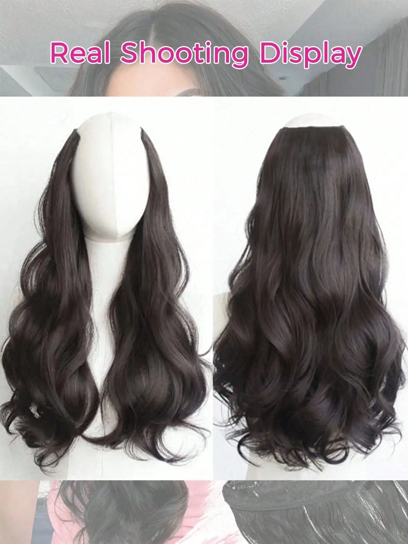 Synthetic Black Curly Clip in Hair Extensions for Women