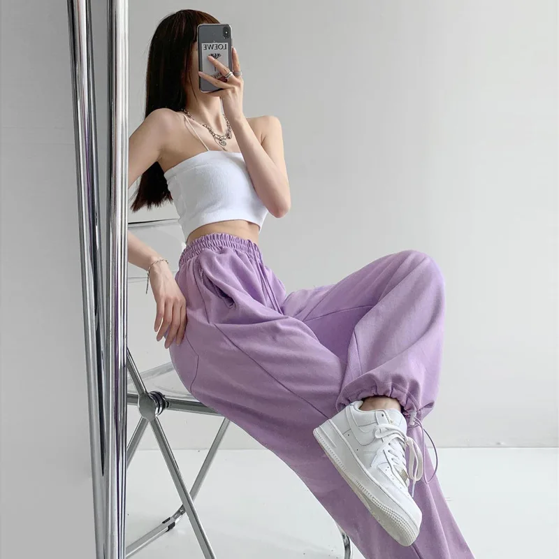 

Korean White Blue Pants Women High Waist Loose Drawstring Harem Pants Casual Comfortable Female Sports Street Pants S-XL
