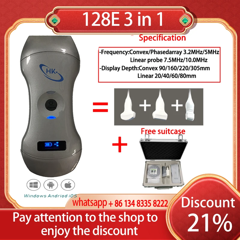 128E 3 In 1Wifi Wireless Color Ultrasound Doppler Convesso Linear Phased Array Sonda Supporto Ios Android Windows Valigia Gratuita