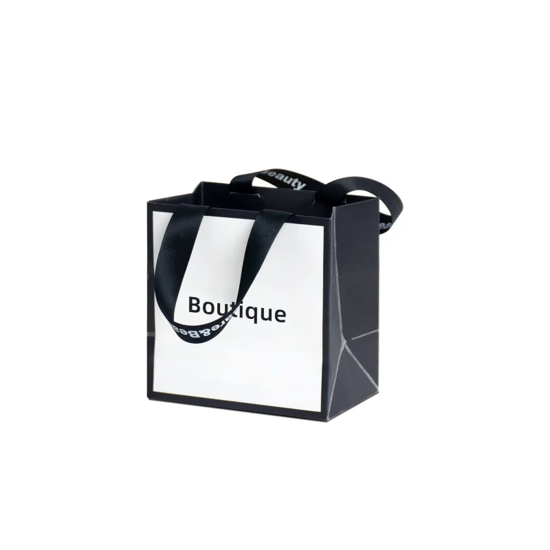 

Different size luxury boutique packaging custom print gift paper bag customized ribbon sealing handle stand up white paper Bag