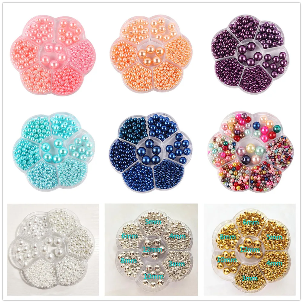 

iYOE 1150pcs/Box 3-12mm Mix Size Acrylic Beads Imitation Pearl Round Beads For Making Jewelry Bracelet Necklace DIY Sewing