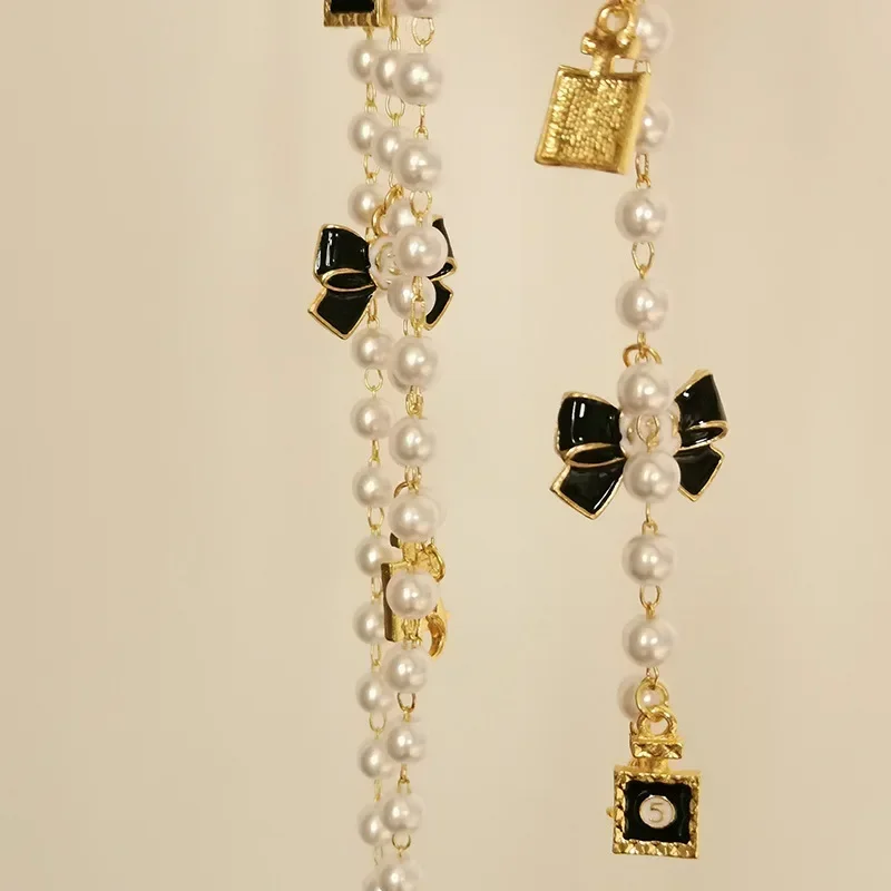 Black White  Bow Pearl Glasses Chains Sunglasses Accessory for Women  Lanyards Accessories 6