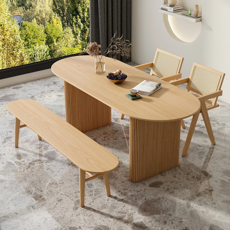 Nordic solid wood oval dining table, multi seating irregular dining