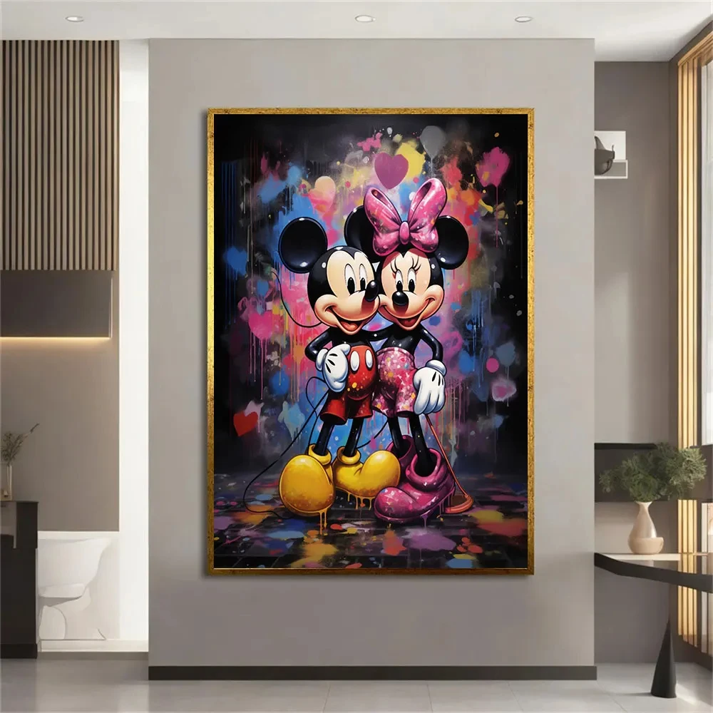 

Disney Graffiti Love Poster Mickey Mouse and Minnie Mouse Printed Wall Art Canvas Painting Living Room Home Decoration Pictures