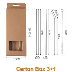 Eco-Friendly Reusable High Borosilicate Glass Straws with Cleaning Brushes for Cocktails and Bar Accessories (Carton Box 3 1)