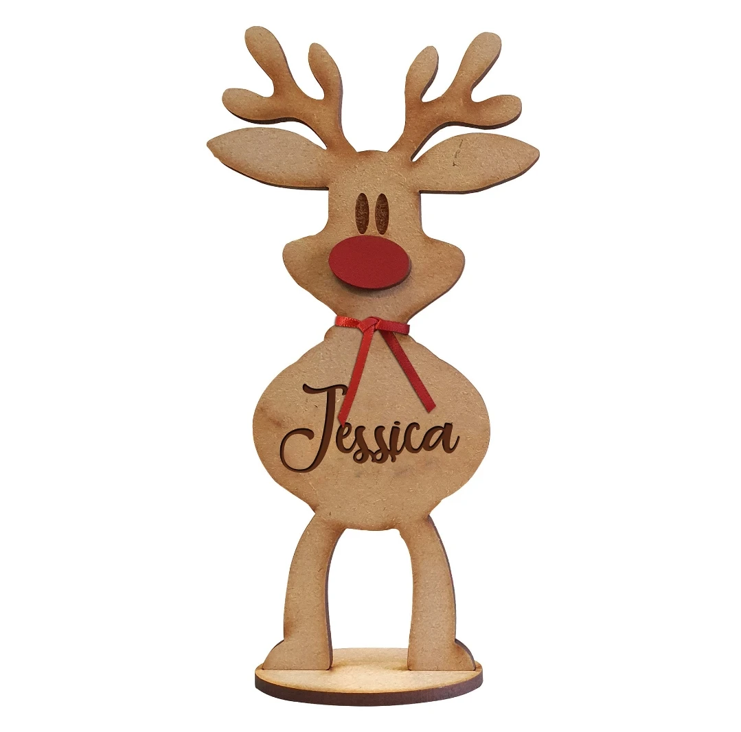 1pc Family Christmas Reindeer Decoration, Personalised Freestanding Reindeer, Place Names Setting, Ornament, Table Place Names
