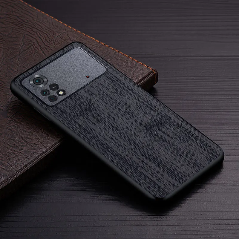 Case Poco M4 Pro 4G 6.43" funda bamboo wood pattern Leather phone cover Luxury coque xiaomi poco m4 pro case capa phone case leather phone case