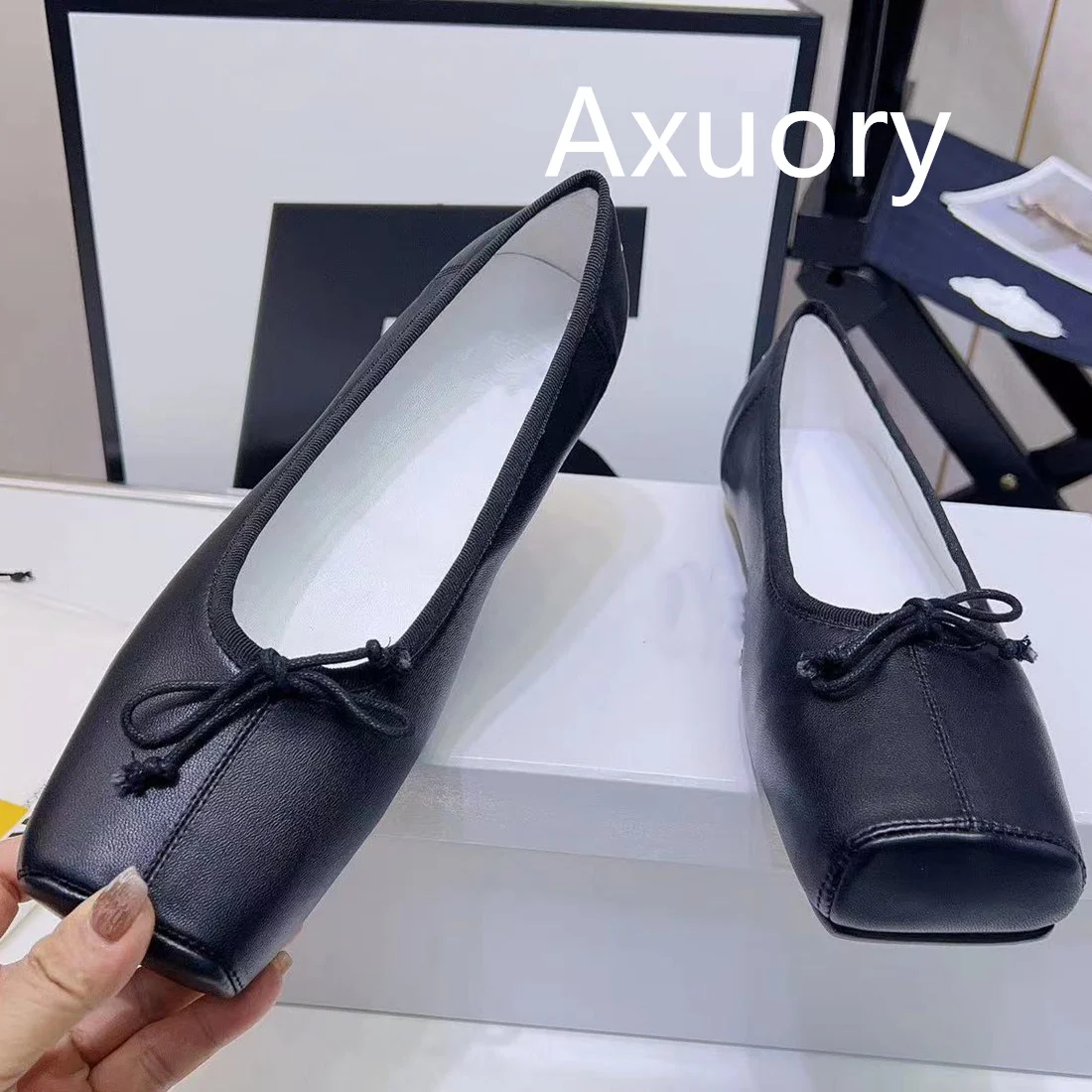 2023 New Style Square Toe Ballet Shoes Solid Color Genuine Leather Fabric Comfortable Foot Feel High Quality