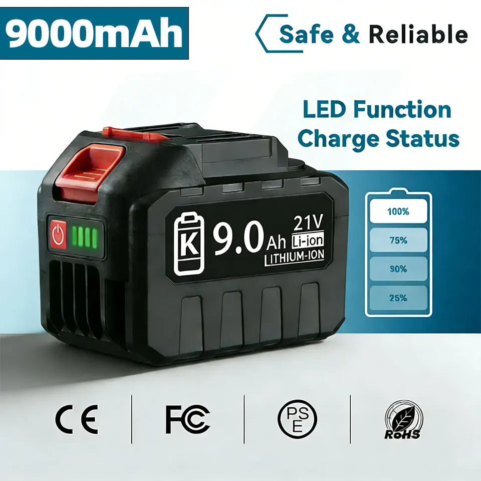 18V 21V MAX 9.0Ah Li-ion Replacement Battery for Makita BL1830 BL1840 BL1850 BL1