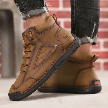 New Men's Boots Retro High Top Outdoor Anti Slip Work Shoes Soft Fashion Luxurious Design Couple's Loafers Classic Flat Mosinka 5