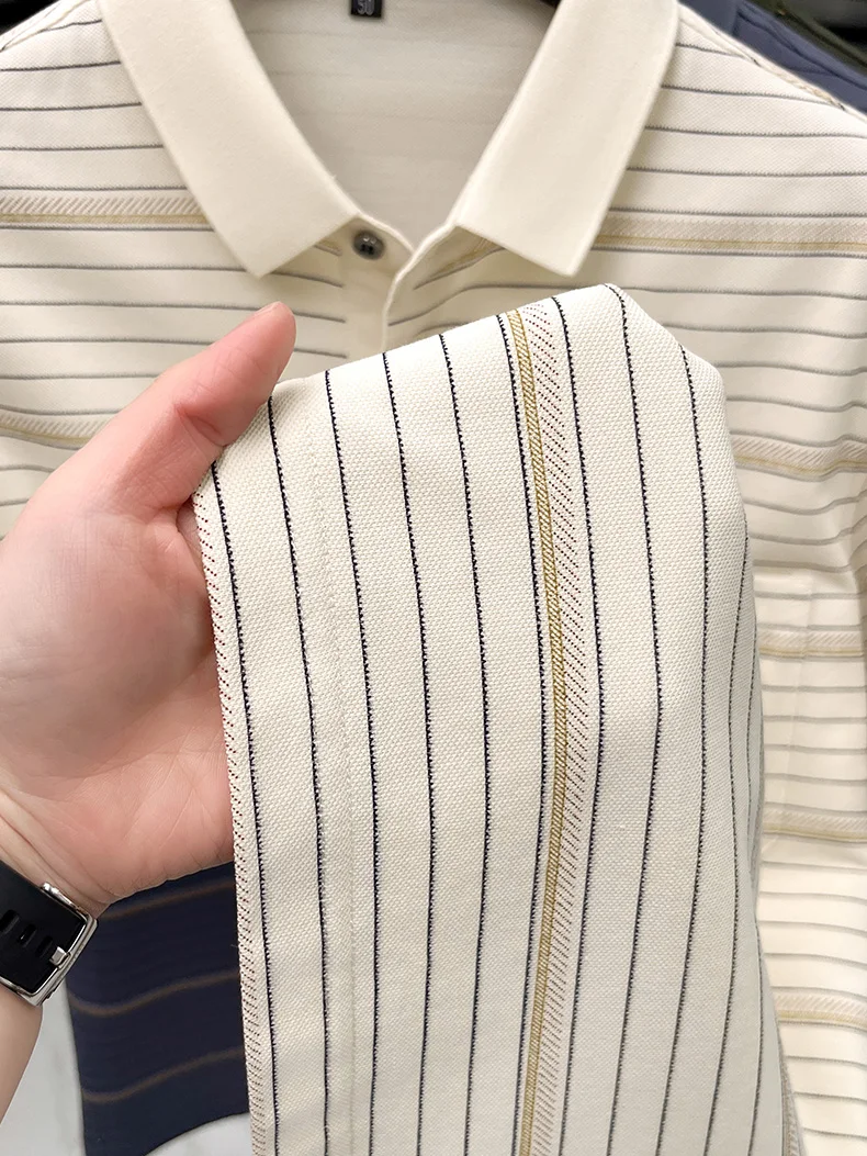 High quality stripe men short sleeve polo shirt light luxury pocket comfort breathable summer silky cotton casual lapel T-shirt 29 Sed9b309d2dd1451ea5d59addb0932d6bo