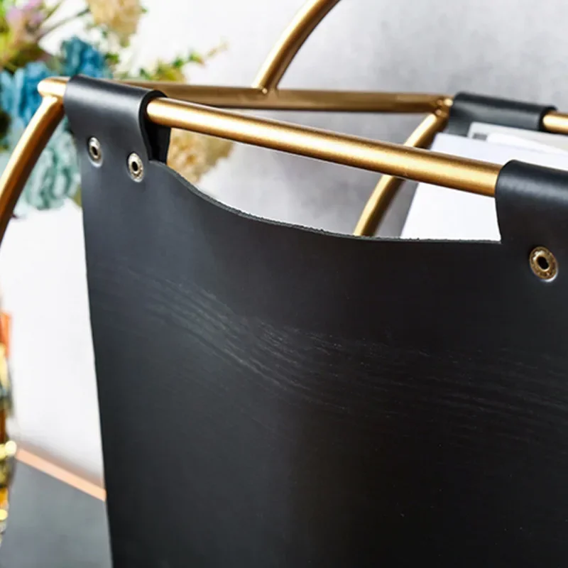 Nordic Magazine Organizer, Lightweight Iron and Leather Storage Bag for Living Rooms, Minimalist Rack for Home or Office Use