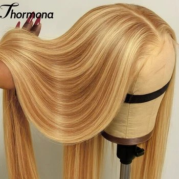 13X6 Ombre Honey Blonde Lace Frontal Wigs Highlight Bone Straight Hd Synthetic Ombre 613 Blonde Colored Front Wig For Women 1