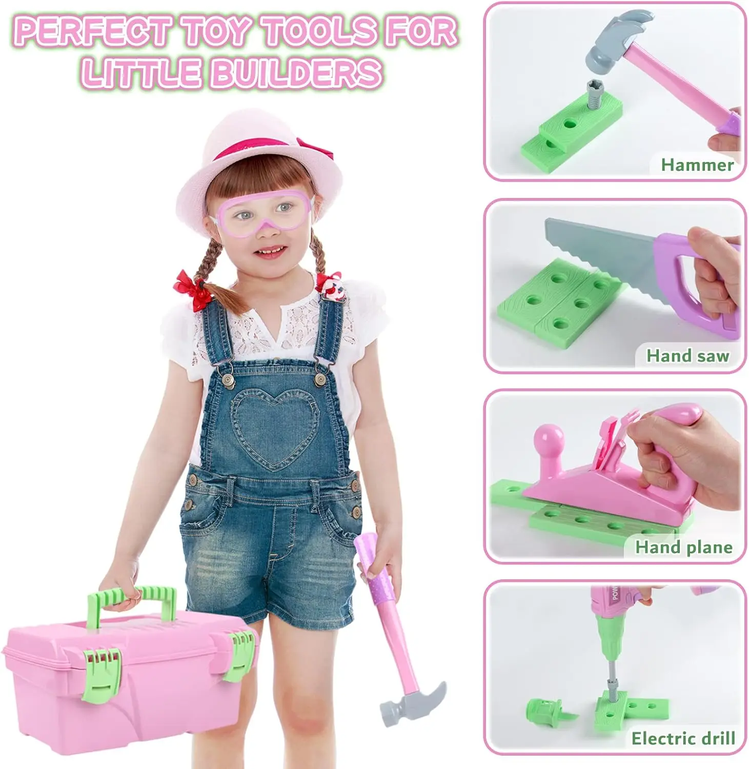 Children's Tool Set with Electric Toy Drill Kids Power Construction Toy Pretend Play Tools Kit for Toddler Boys Girls Child