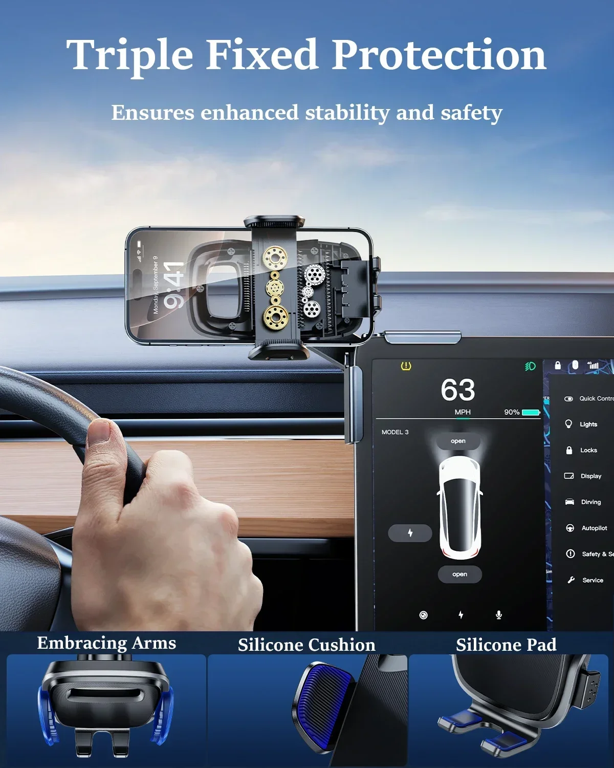 Eary Car Phone Holder Mount Display Screen Side 360°Rotating Adjustable Automobile CellPhones Shockproof Stand For iPhone 16 15