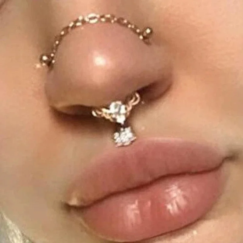 Double Nose Piercing Chain Nose Chain for Nostril Piercing Stainless Steel Stud Decoration Earring Women