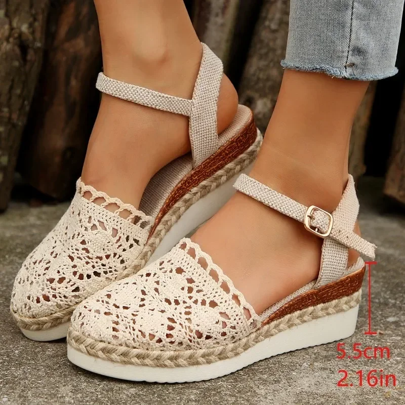 

Womens Hollow Wedge Thick Sole Shoes 2024 Summer New Buckle Designer Sandals Outdoor Daily Casual Dress Womens Mules Shoes Women
