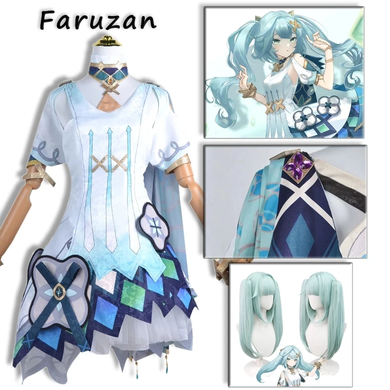 

Faruzan-Disfraz de Genshin Impact para mujer, uniforme, Peluca de Faruzan, Anime, ropa de fiesta de Halloween, traje de juego