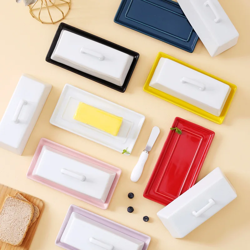 Creative Bow Pattern Butter Container Ceramic Box Restaurant Sealed Storage Box Cheese Butter Dish Tableware