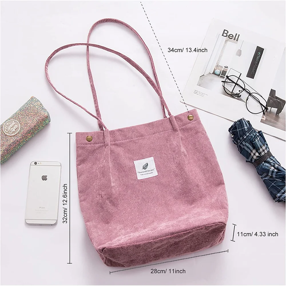 2022 Corduroy Shoulder Bag for Women Cotton Cloth Handbag Solid Color Eco Shopping Orangnizer Reusable Large Shopper Totes Bags